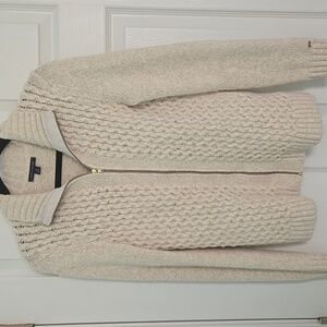 Tommy Hilfiger Women’s Cable Knit Zip Up Cream Cardigan Sweater Size small